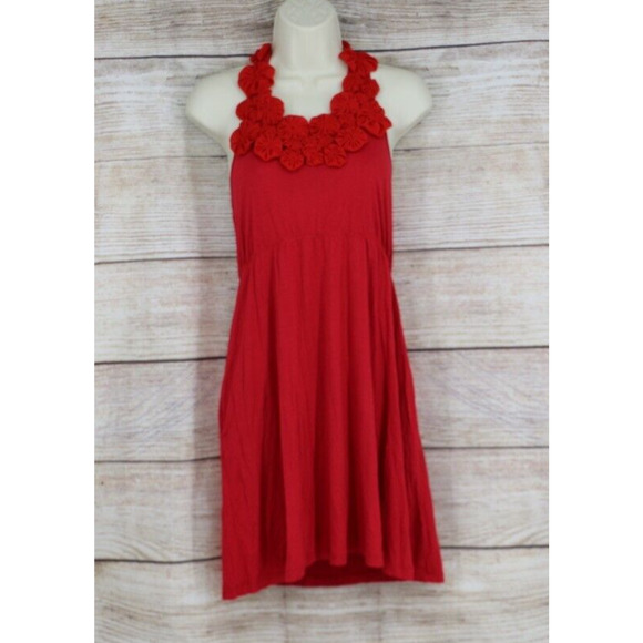 Spiegel Womens Size Small Halter Mini Empire Waist Dress Red Floral Accent - Picture 1 of 7